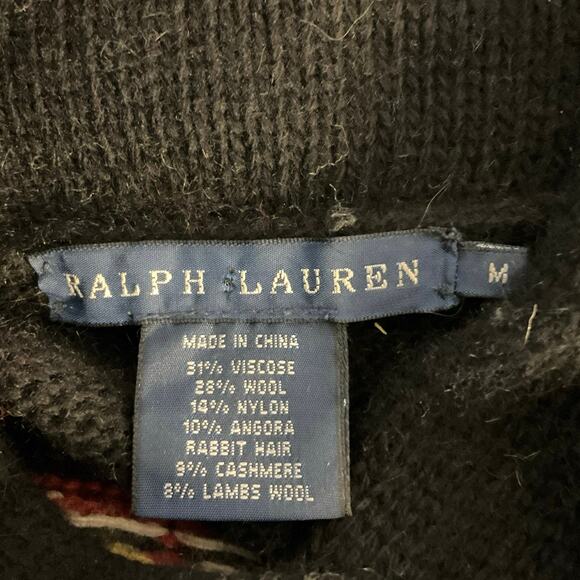 Ralph Lauren Black Wool Angora Cashmere Blend Fair Isle Sweater Dress Size M - Picture 5 of 9